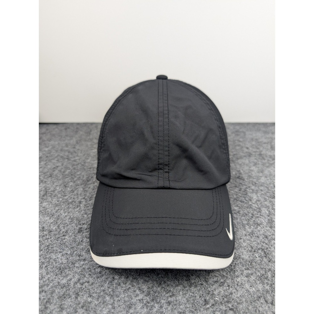Nike Hat Cap Strap Back Black White Club Cap Dri-FIT Featherlight Reflective M/L